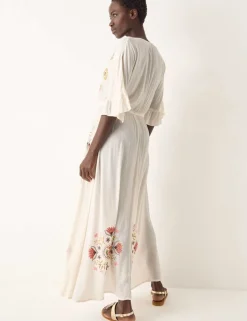 Embroidered V-Neck Maxi Beach Dress