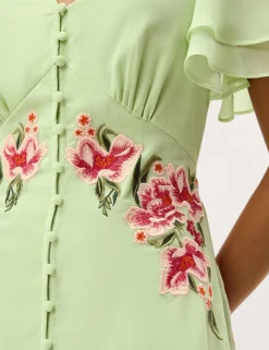 Embroidered V-Neck Midi Tea Dress