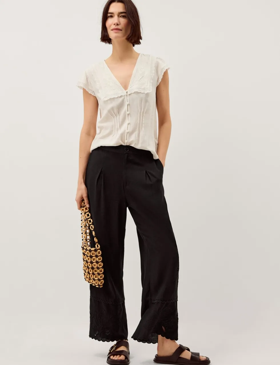 Embroidered Wide Leg Trousers
