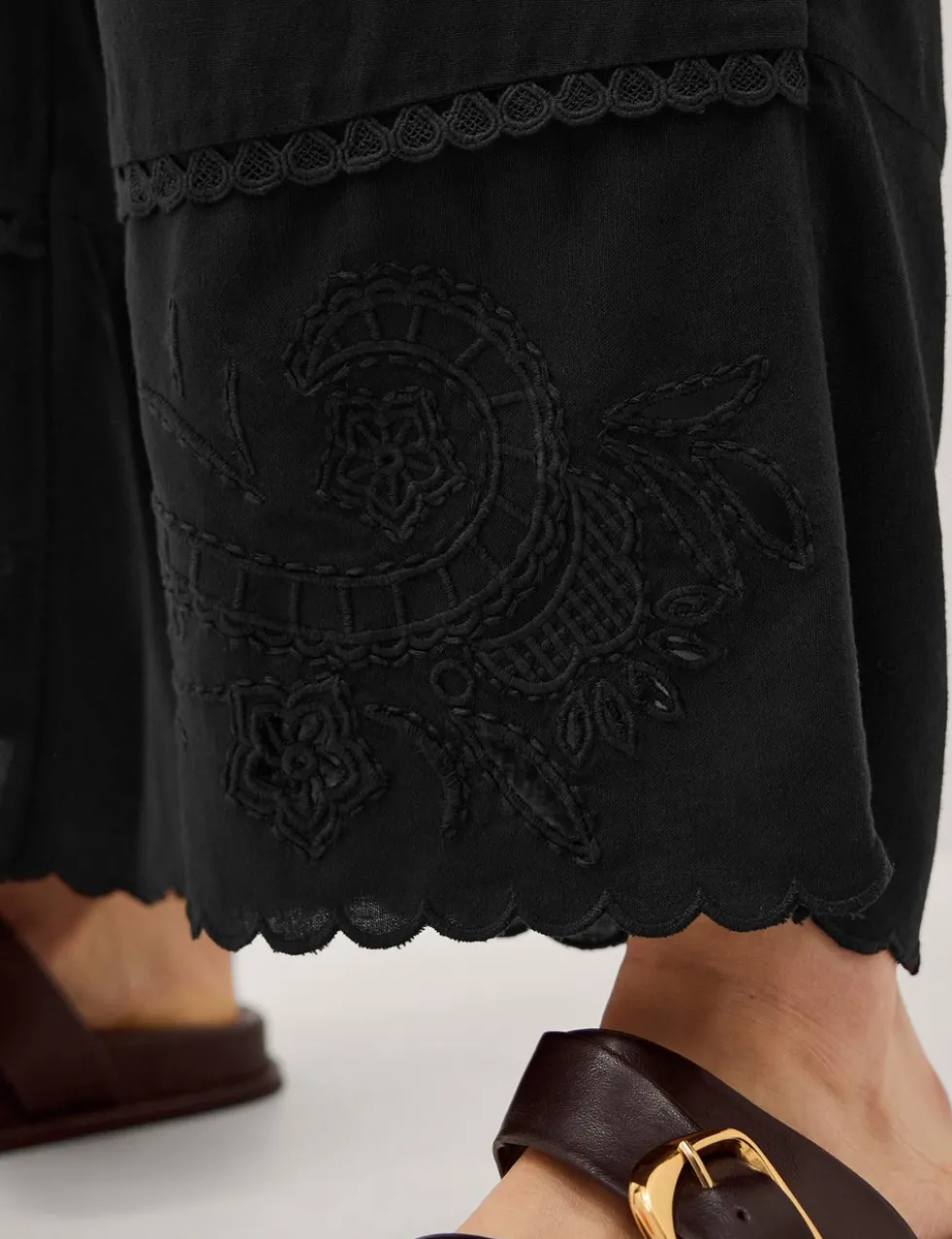 Embroidered Wide Leg Trousers