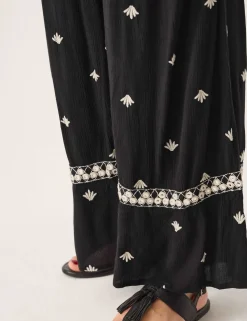 Embroidered Wide Leg Trousers