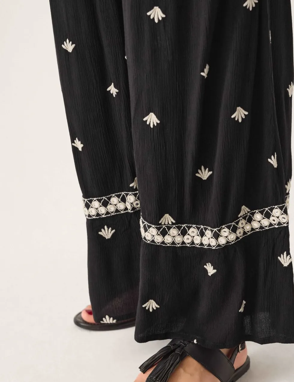 Embroidered Wide Leg Trousers