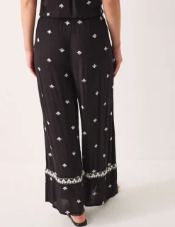 Embroidered Wide Leg Trousers