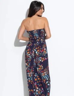 Emma Floral Shirred Strappy Maxi Beach Dress