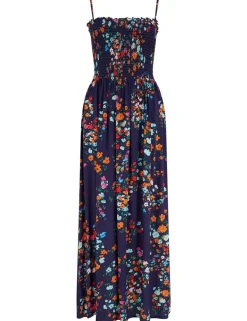 Emma Floral Shirred Strappy Maxi Beach Dress