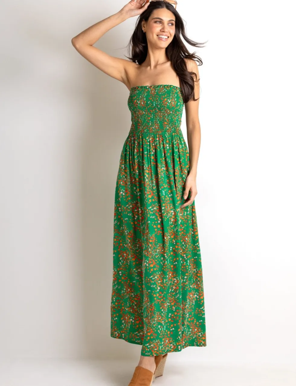 Emma Strapless Shirred Bodice Woven Maxi Beach Dress
