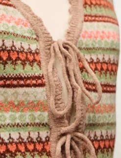 Fair Isle V-Neck Tie Front Cardigan