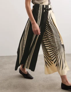 Fan Print Belted Wide Leg Culottes