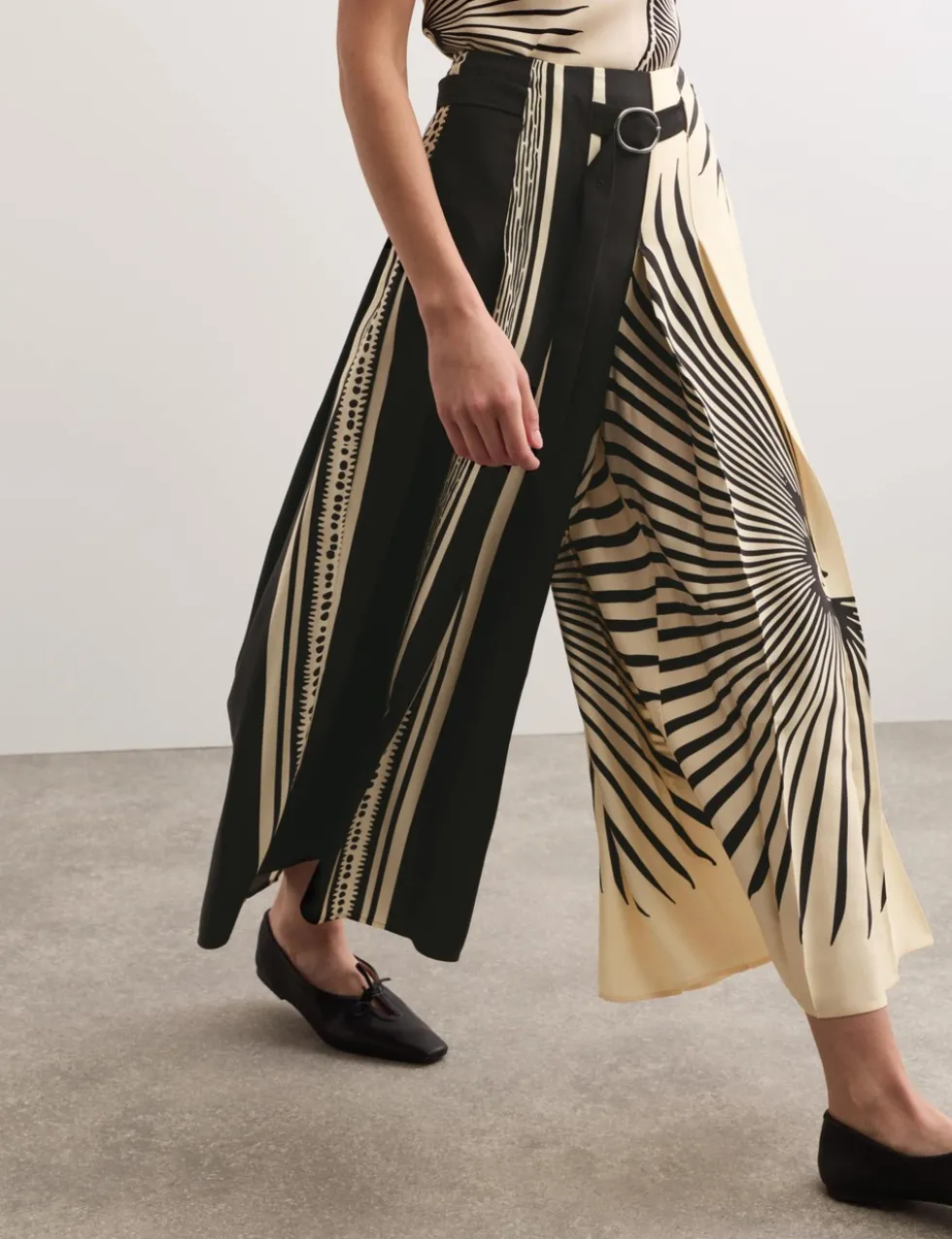 Fan Print Belted Wide Leg Culottes