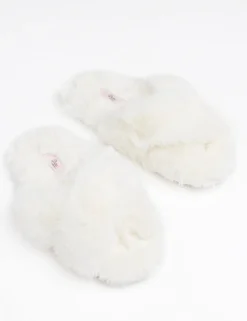 Faux Fur Crossover Slider Slippers