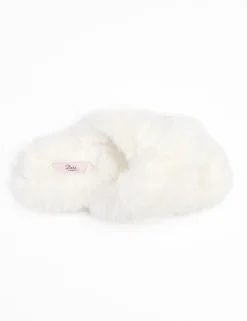 Faux Fur Crossover Slider Slippers