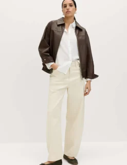 Faux Leather Aged Collared Bomber Jacket
