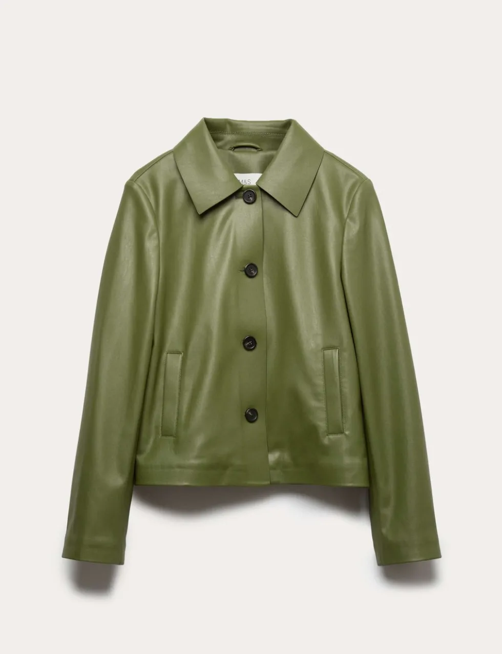 Faux Leather Collared Jacket