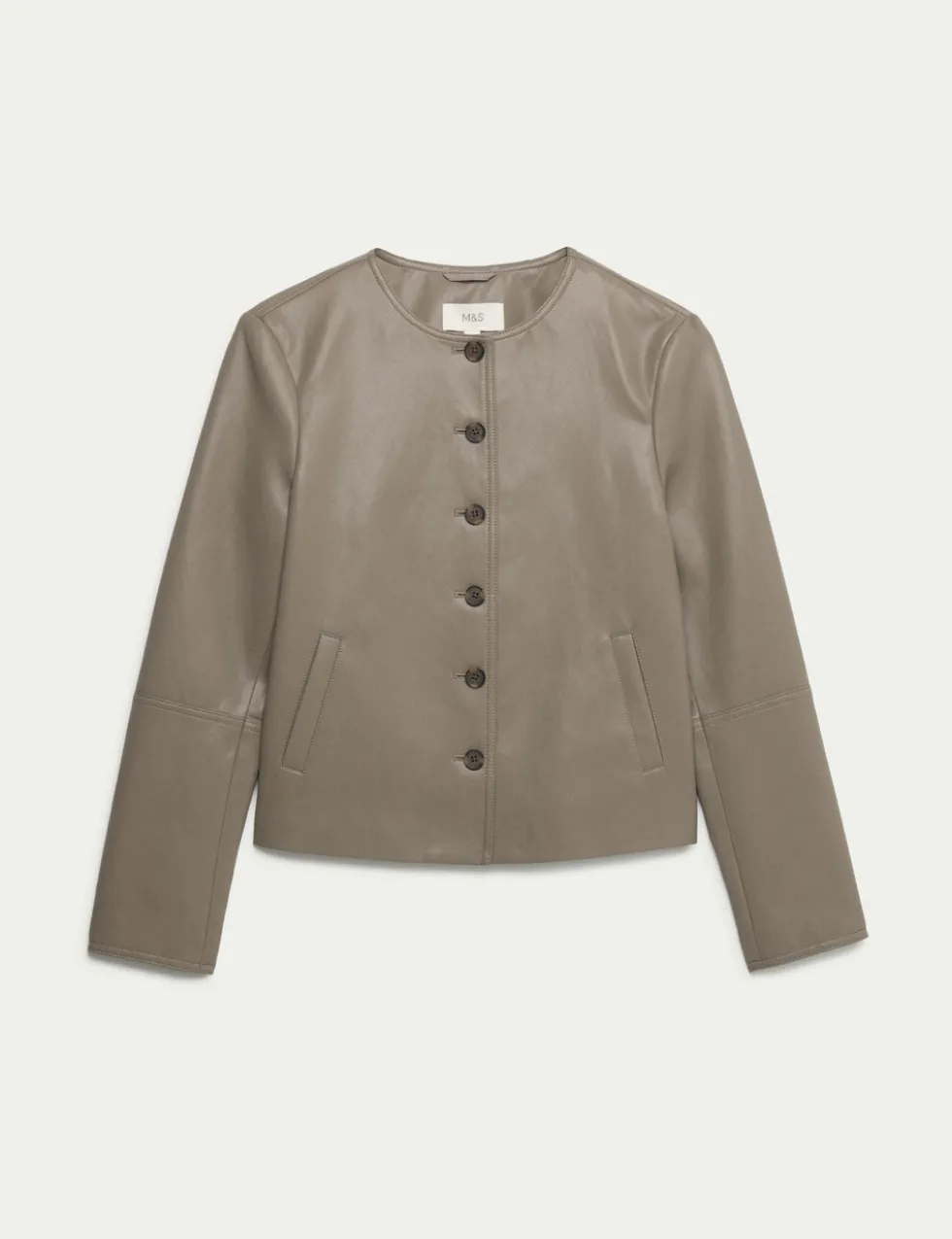 Faux Leather Collarless Jacket