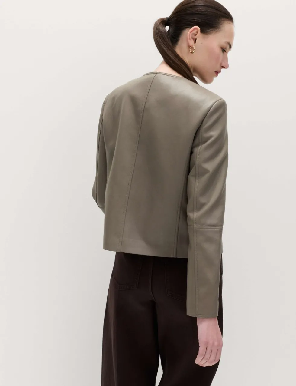 Faux Leather Collarless Jacket