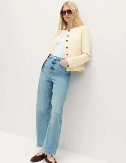 Faux Leather Collarless Jacket