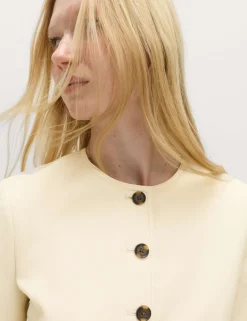 Faux Leather Collarless Jacket