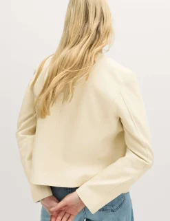 Faux Leather Collarless Jacket