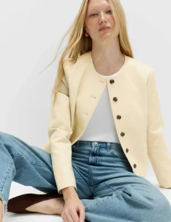 Faux Leather Collarless Jacket