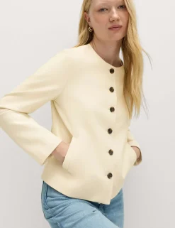 Faux Leather Collarless Jacket