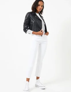 Faux Leather Cropped Biker Jacket