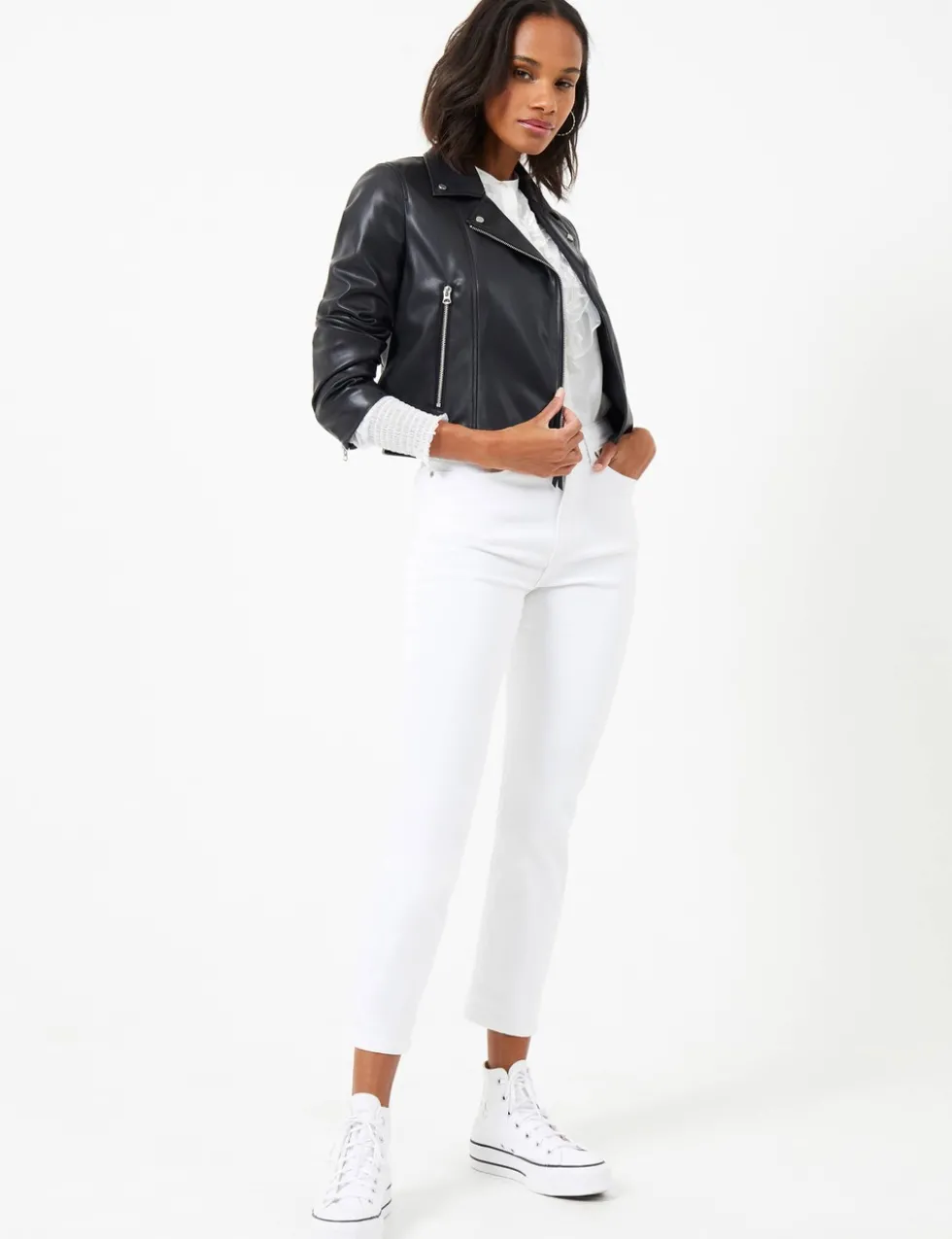 Faux Leather Cropped Biker Jacket