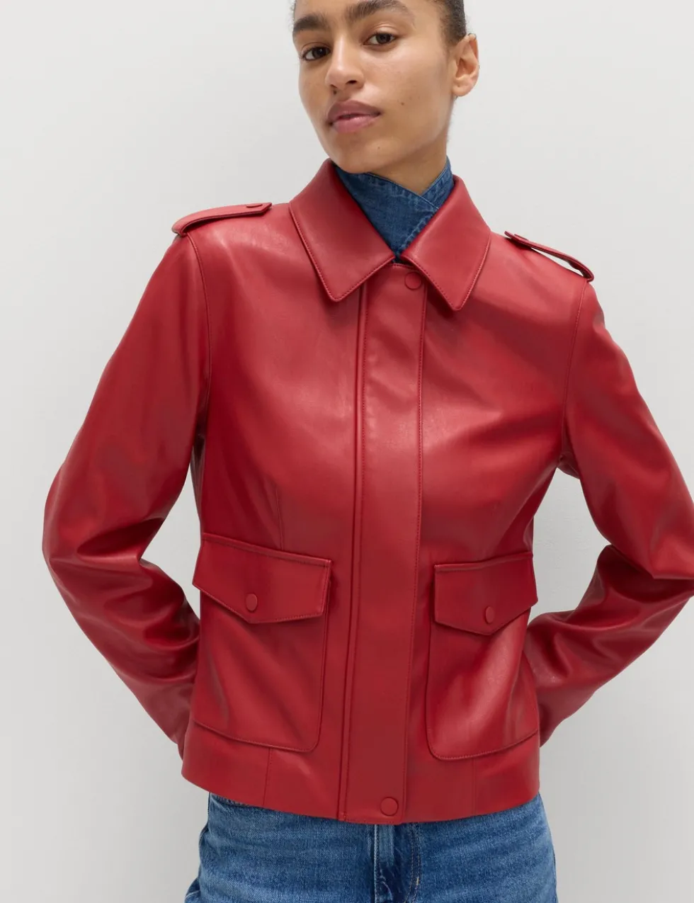 Faux Leather Harrington Jacket
