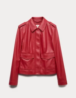 Faux Leather Harrington Jacket