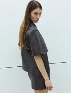 Faux Leather Woven Effect Shirt