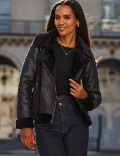 Faux Shearling Cropped Aviator Jacket