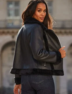 Faux Shearling Cropped Aviator Jacket