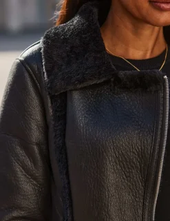 Faux Shearling Cropped Aviator Jacket