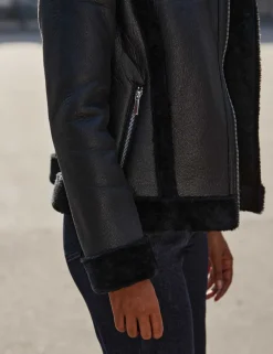 Faux Shearling Cropped Aviator Jacket