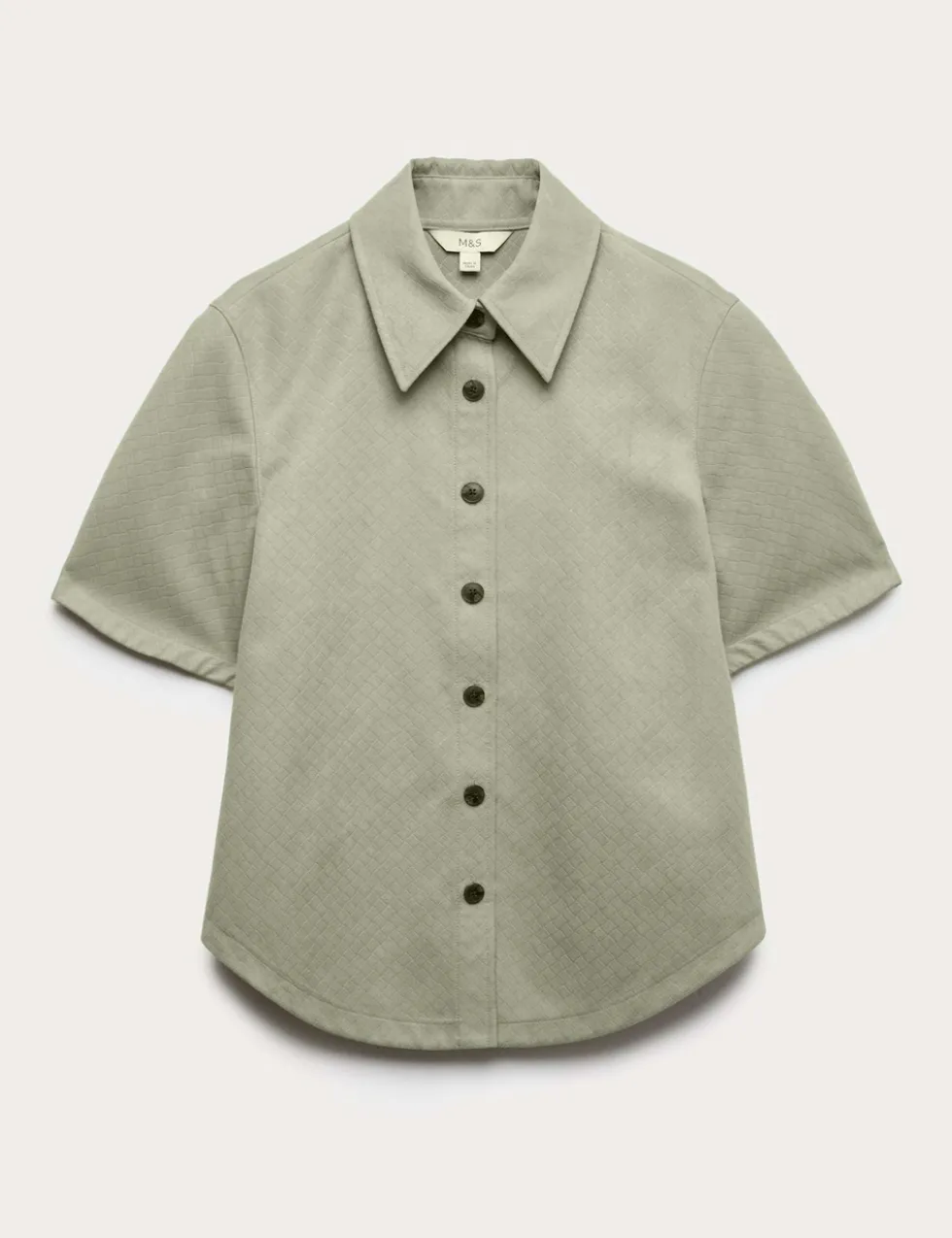 Faux Suede Basket Weave Collared Shirt