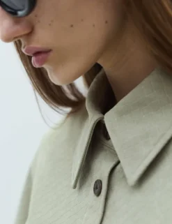 Faux Suede Basket Weave Collared Shirt
