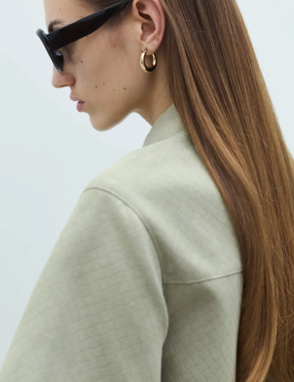 Faux Suede Basket Weave Collared Shirt