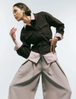 Faux Suede Belted Utility Jacket