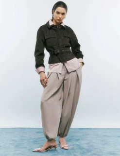 Faux Suede Belted Utility Jacket