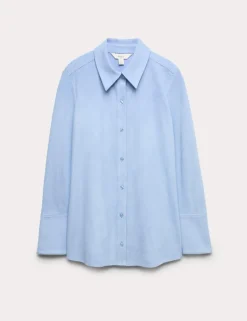 Faux Suede Collared Button Through Shirt