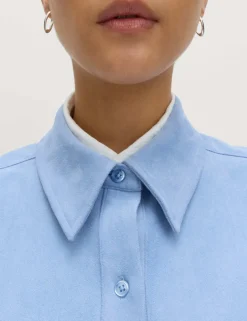 Faux Suede Collared Button Through Shirt