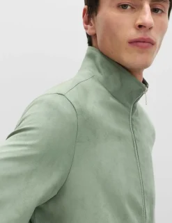 Faux Suede Funnel Neck Jacket