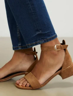 Faux Suede Low Block Heel Sandals