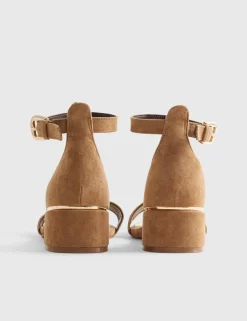 Faux Suede Low Block Heel Sandals