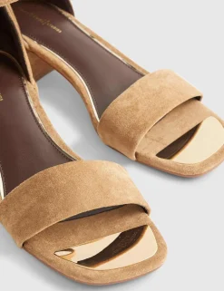 Faux Suede Low Block Heel Sandals