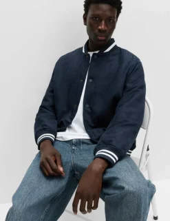 Faux Suede Padded Varsity Bomber Jacket