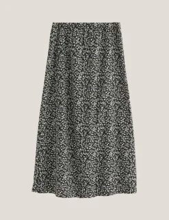 Flamenca Floral Midi A-Line Skirt with Linen