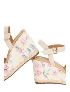 Floral Ankle Strap Wedge Sandals