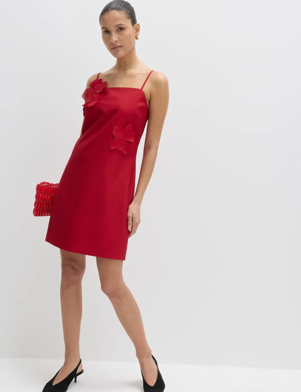 Floral Appliqué Mini Shift Dress