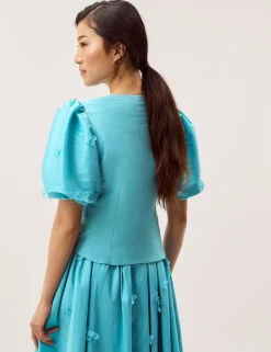Floral Appliqué Puff Sleeve Jacket
