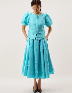 Floral Appliqué Puff Sleeve Jacket